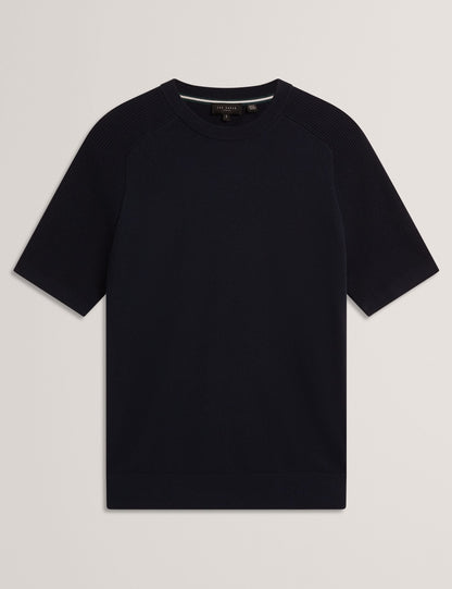 Ted Baker TORRENT Wool Blend Ribbed Raglan Polo Shirt NAVY