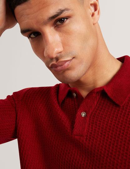 Ted Baker CAELUM Herringbone Texture Knit Short Sleeve Polo RED