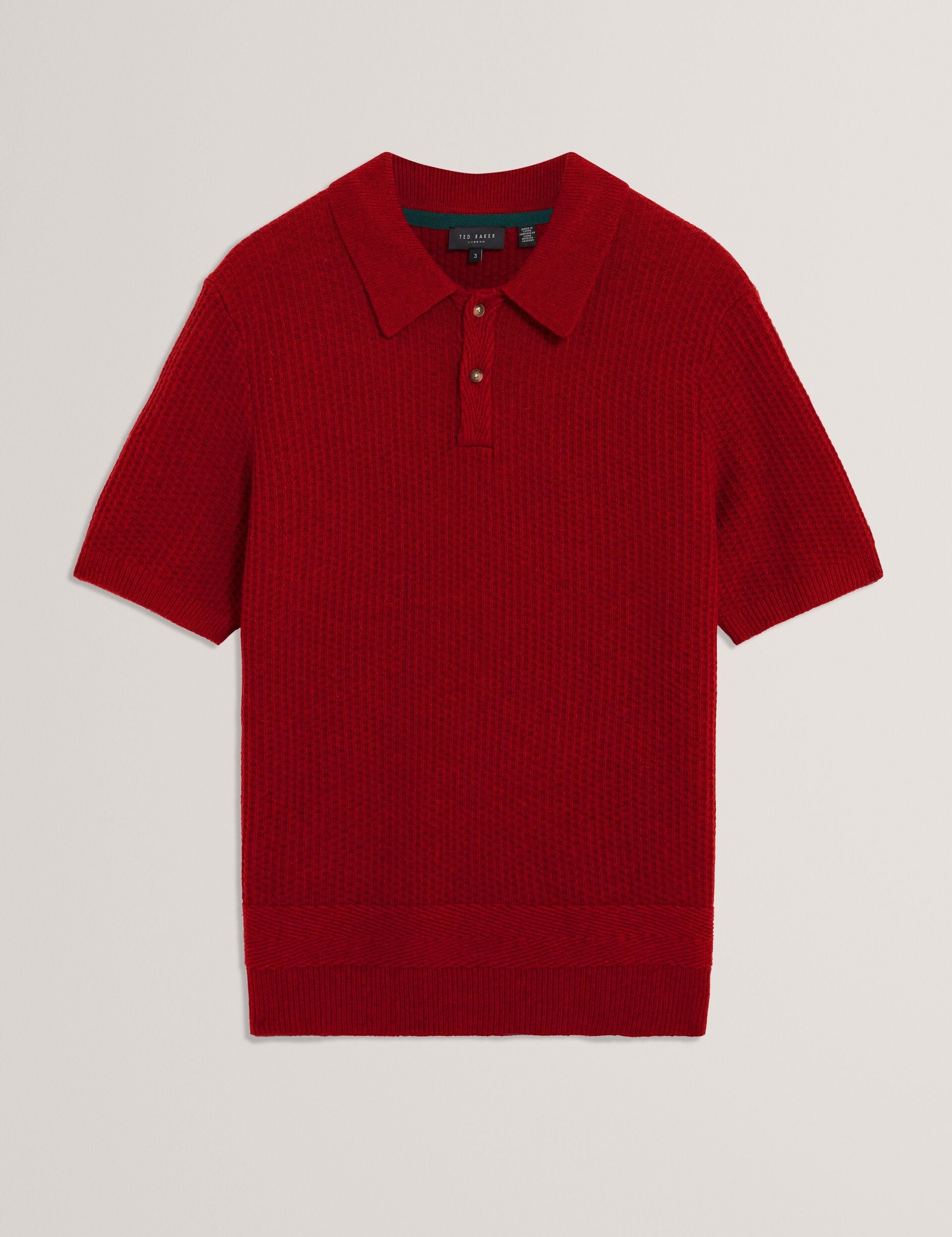 Ted Baker CAELUM Herringbone Texture Knit Short Sleeve Polo RED