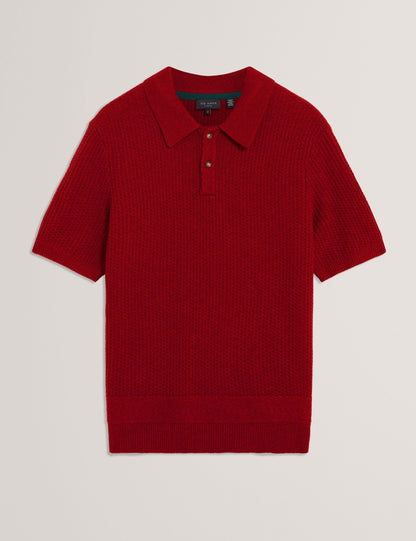 Ted Baker CAELUM Herringbone Texture Knit Short Sleeve Polo RED
