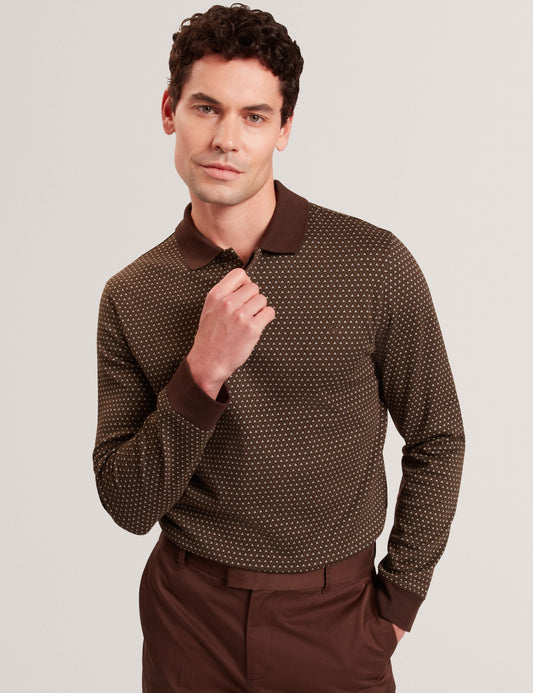 Ted Baker DURAND – Long Sleeve Geo Jacquard Polo BROWN