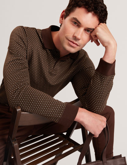 Ted Baker DURAND – Long Sleeve Geo Jacquard Polo BROWN