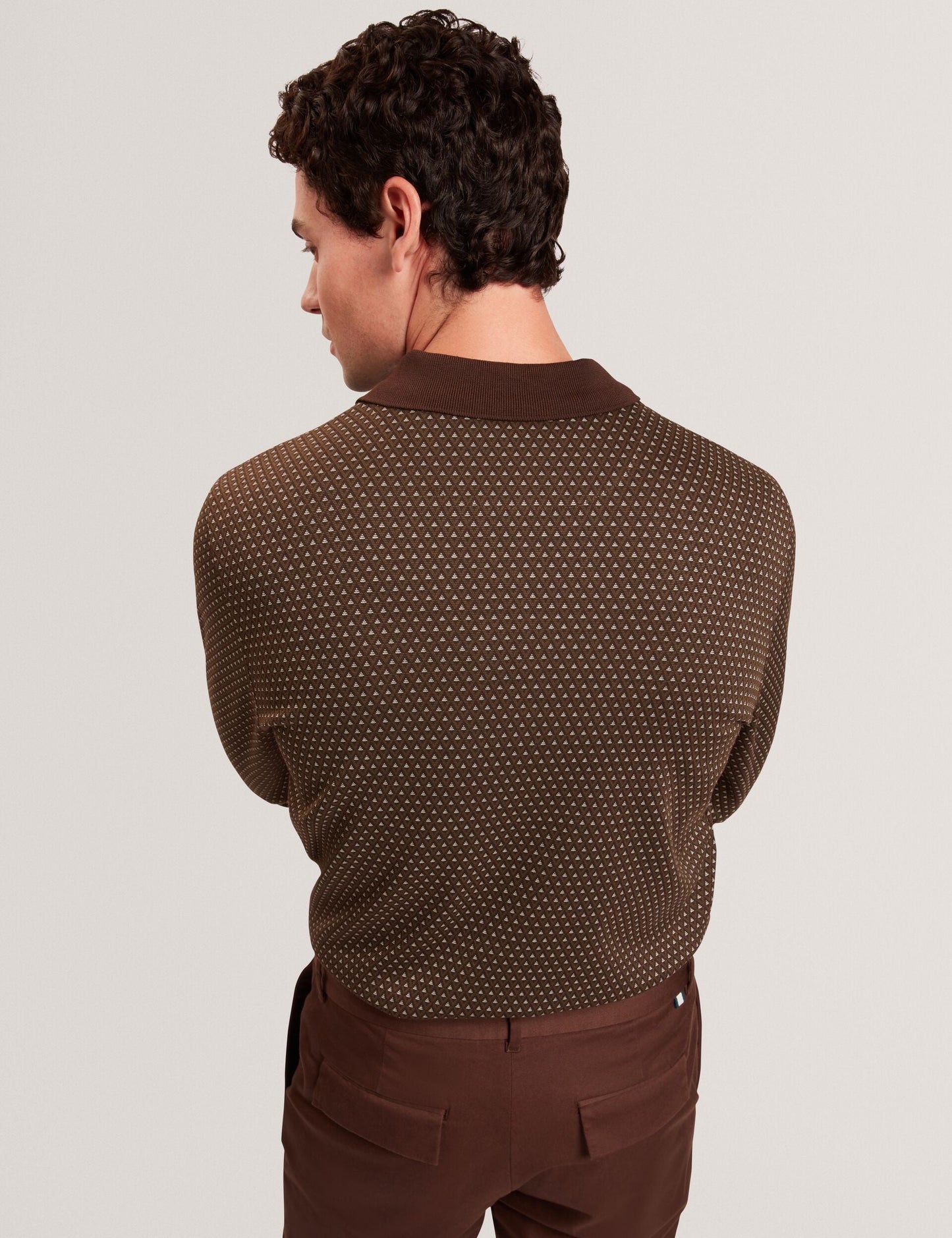 Ted Baker DURAND – Long Sleeve Geo Jacquard Polo BROWN