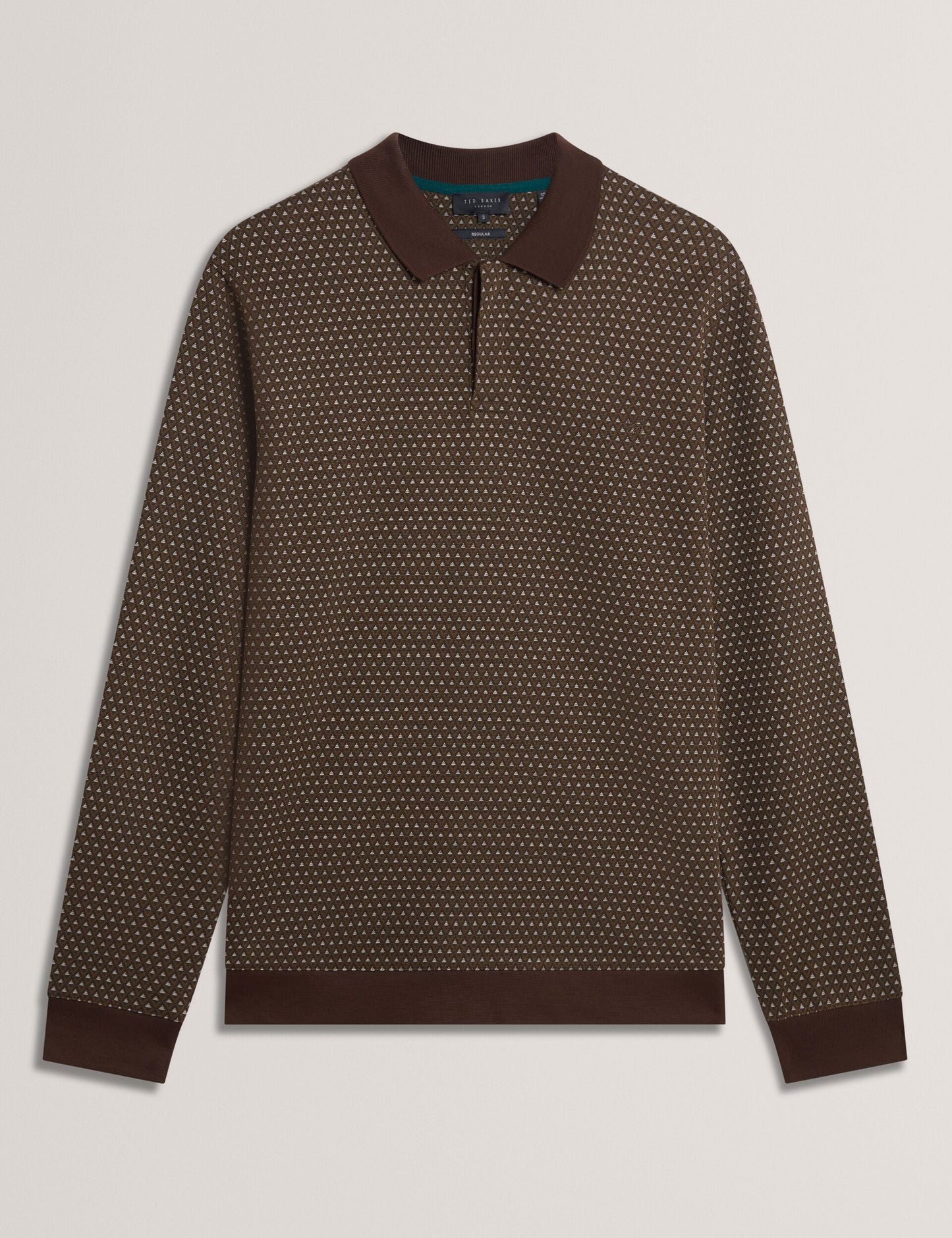 Ted Baker DURAND – Long Sleeve Geo Jacquard Polo BROWN