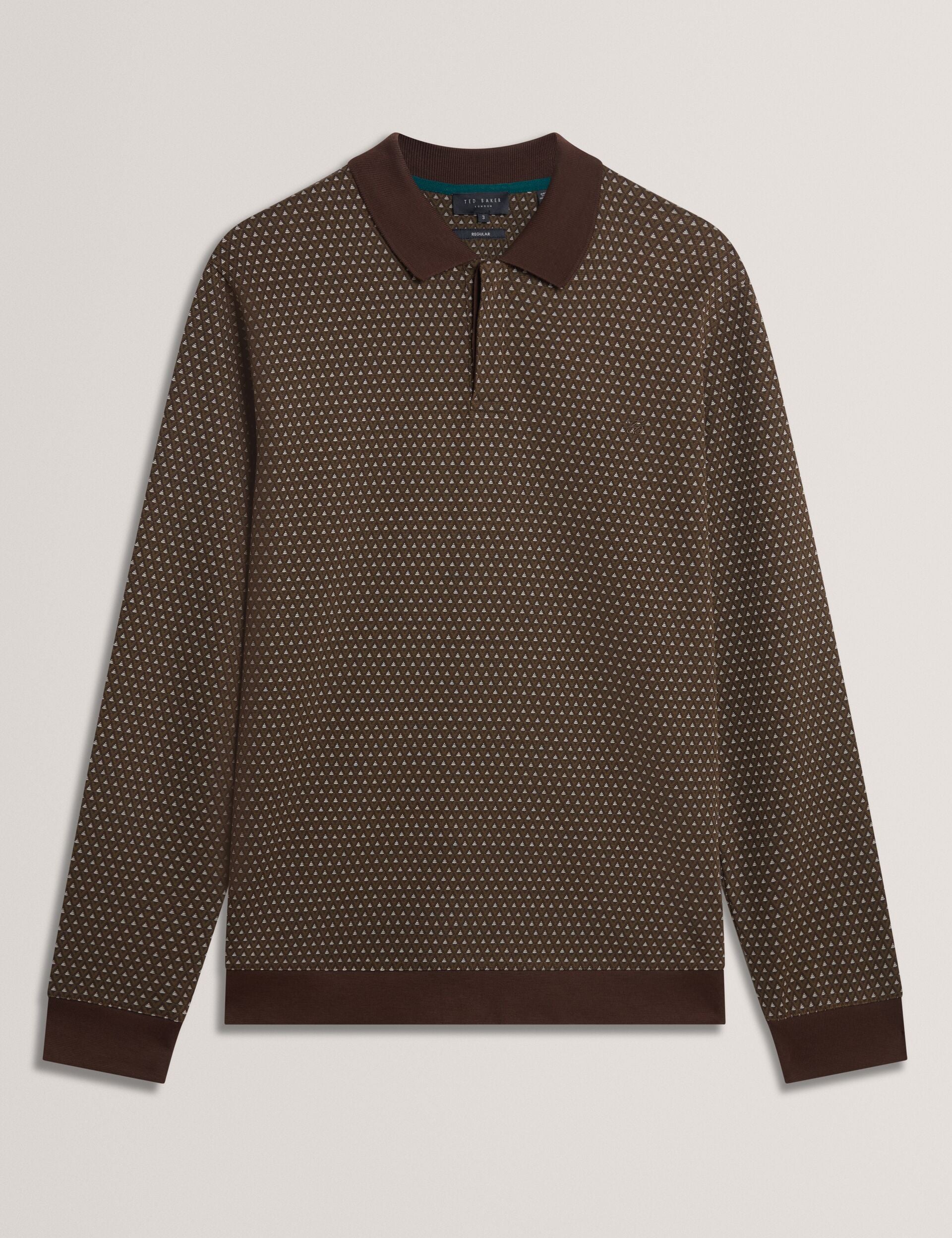 Ted Baker DURAND – Long Sleeve Geo Jacquard Polo BROWN