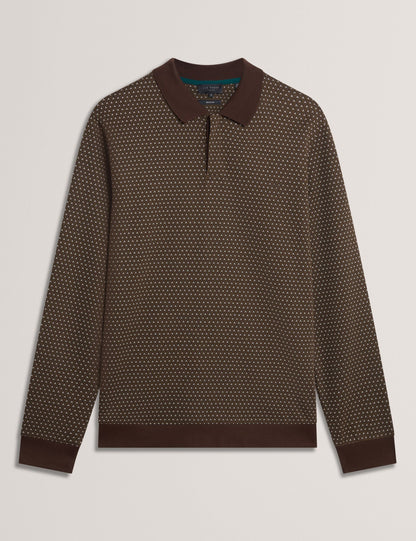 Ted Baker DURAND – Long Sleeve Geo Jacquard Polo BROWN