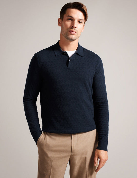 Ted Baker MORAR - T Knit Long Sleeve Polo Top NAVY GREEN