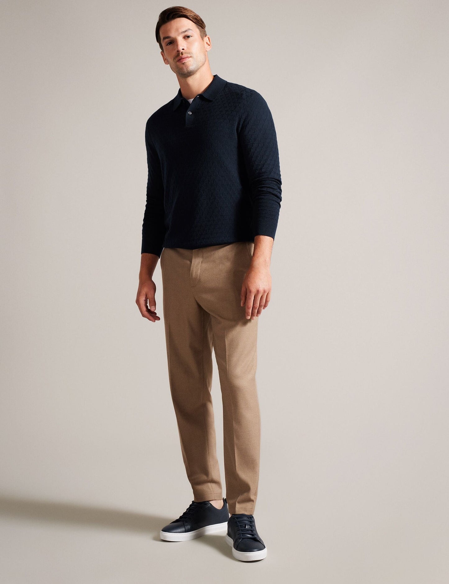 Ted Baker MORAR - T Knit Long Sleeve Polo Top NAVY GREEN