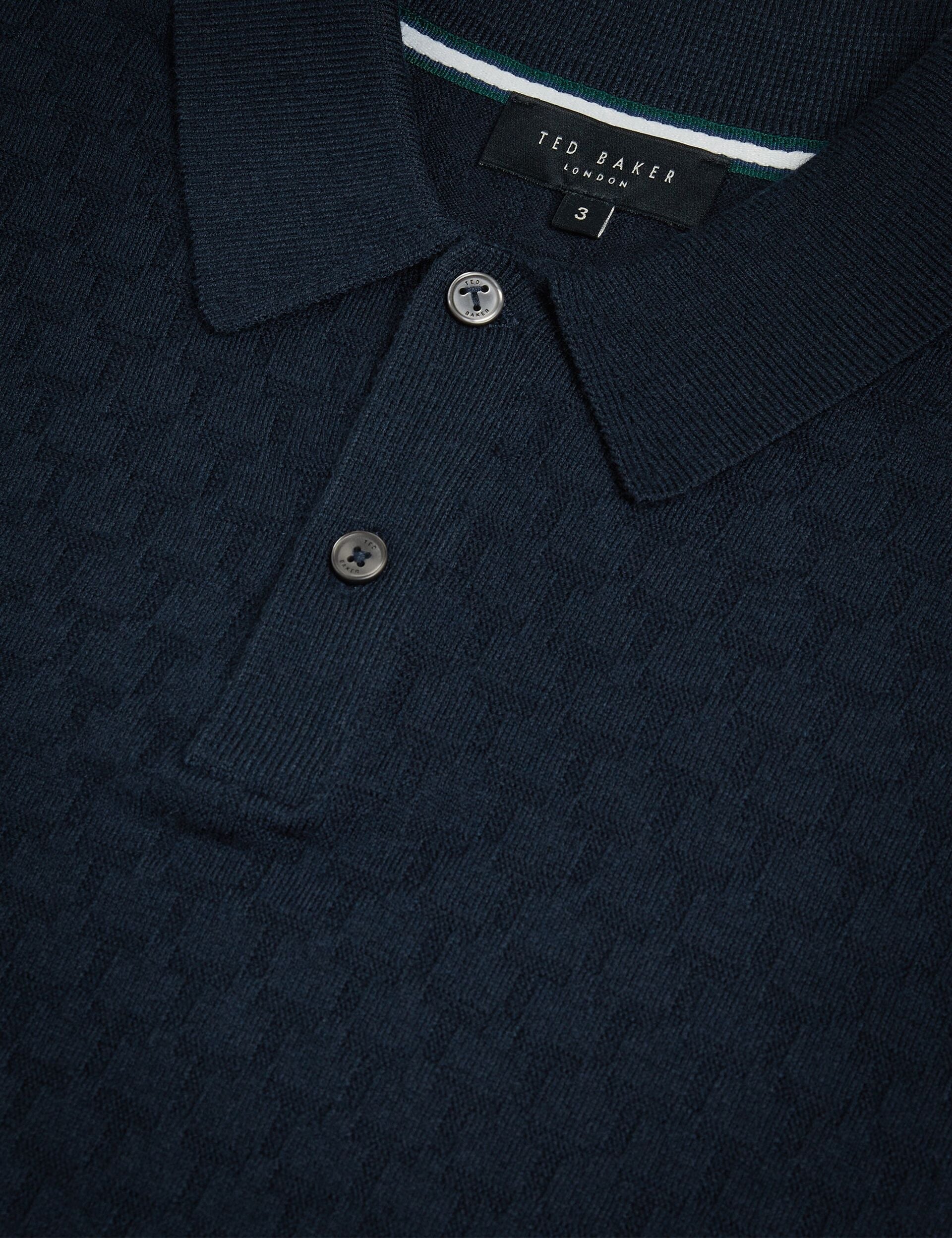 Ted Baker MORAR - T Knit Long Sleeve Polo Top NAVY GREEN