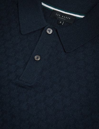 Ted Baker MORAR - T Knit Long Sleeve Polo Top NAVY GREEN