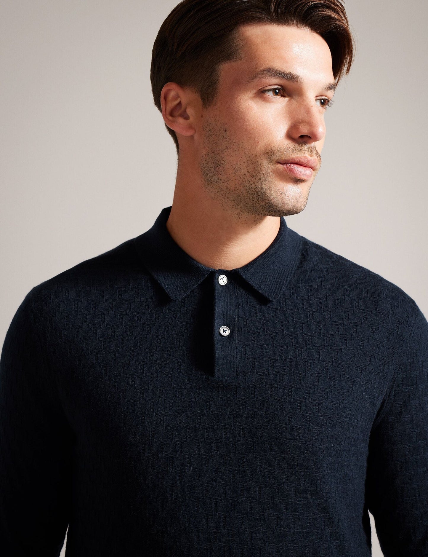 Ted Baker MORAR - T Knit Long Sleeve Polo Top NAVY GREEN