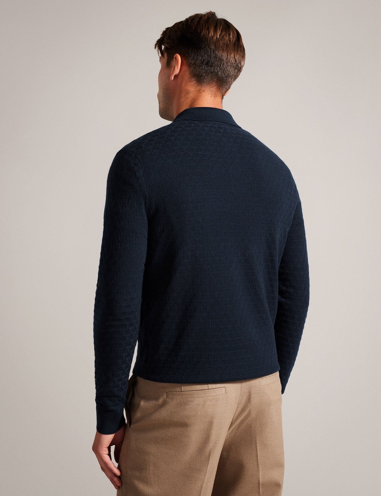Ted Baker MORAR - T Knit Long Sleeve Polo Top NAVY GREEN