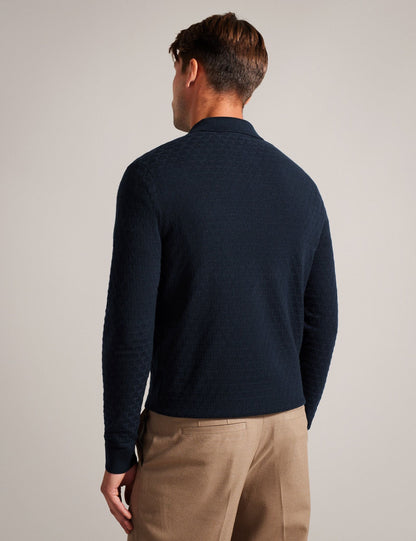 Ted Baker MORAR - T Knit Long Sleeve Polo Top NAVY GREEN