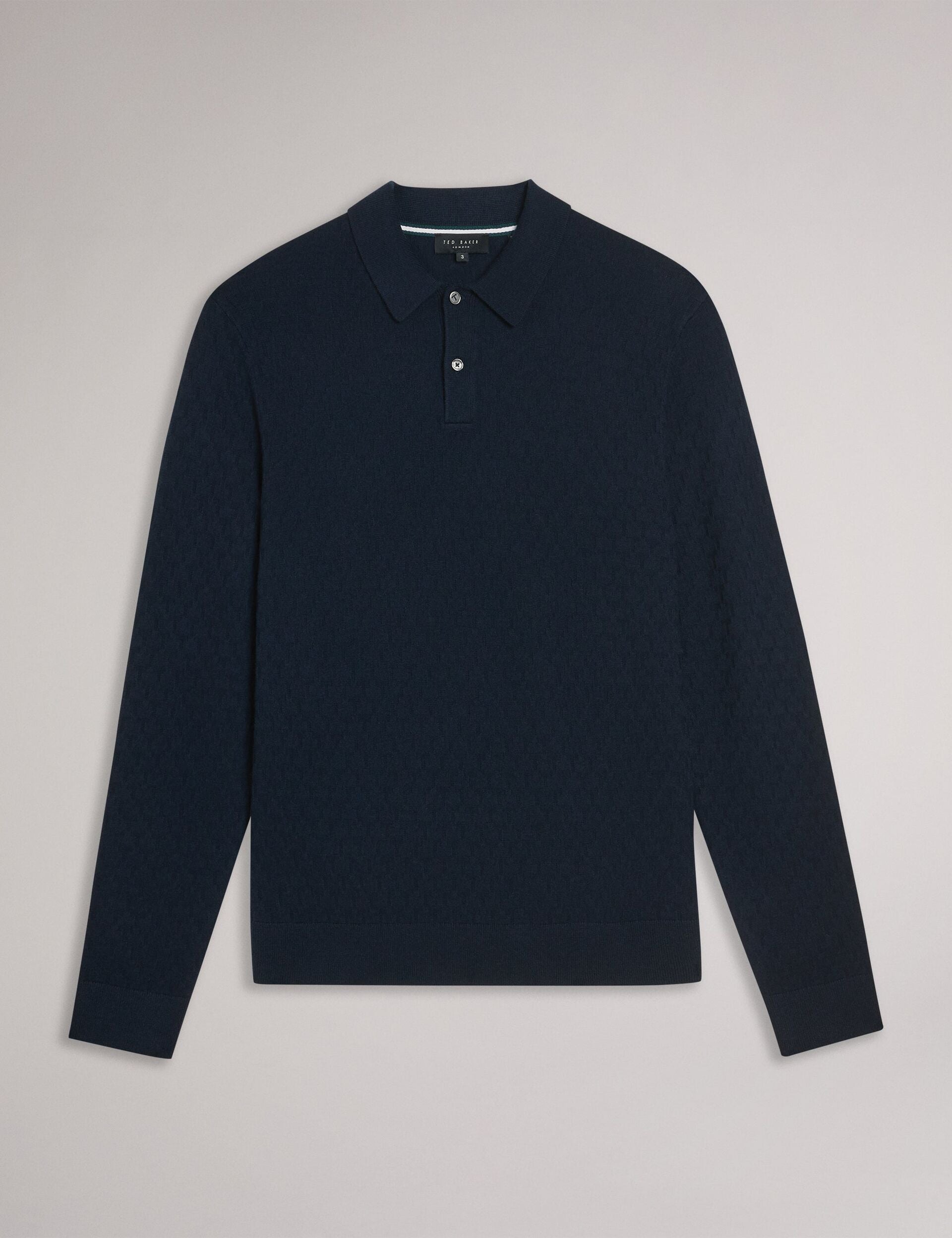Ted Baker MORAR - T Knit Long Sleeve Polo Top NAVY GREEN