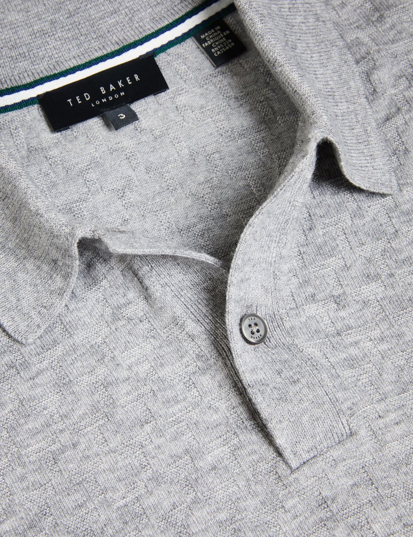 Ted Baker MORAR - Long Sleeve T Stitch Knitted Polo GREY MARL