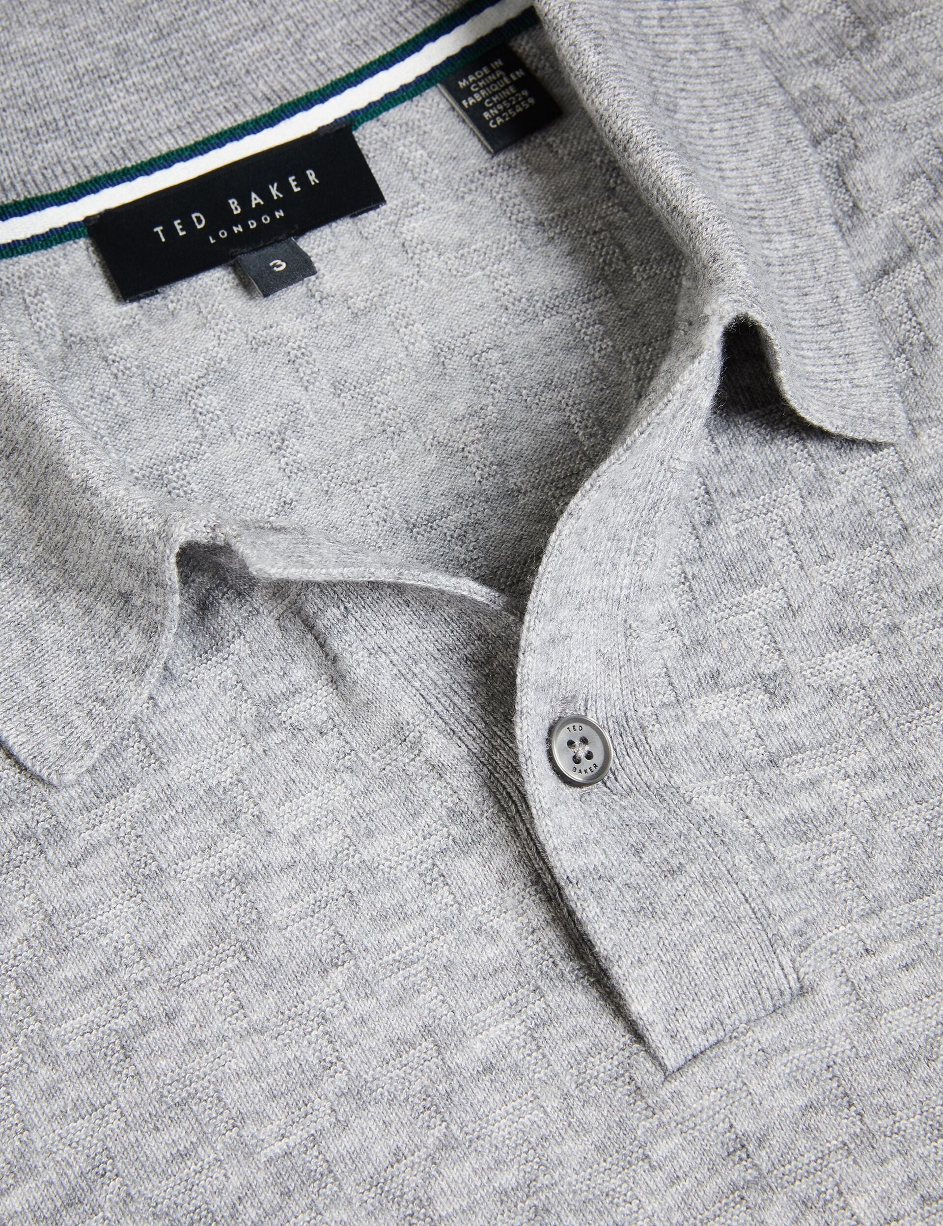 Ted Baker MORAR - Long Sleeve T Stitch Knitted Polo GREY MARL