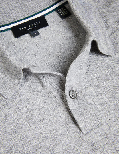 Ted Baker MORAR - Long Sleeve T Stitch Knitted Polo GREY MARL
