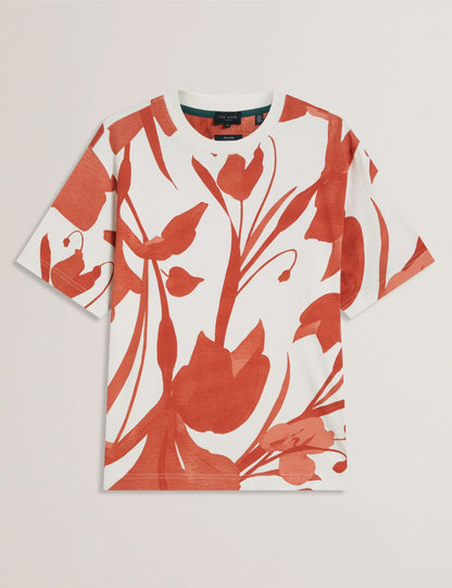 Ted Baker YIANNOS - Floral Print Heavyweight Cotton T-Shirt RED