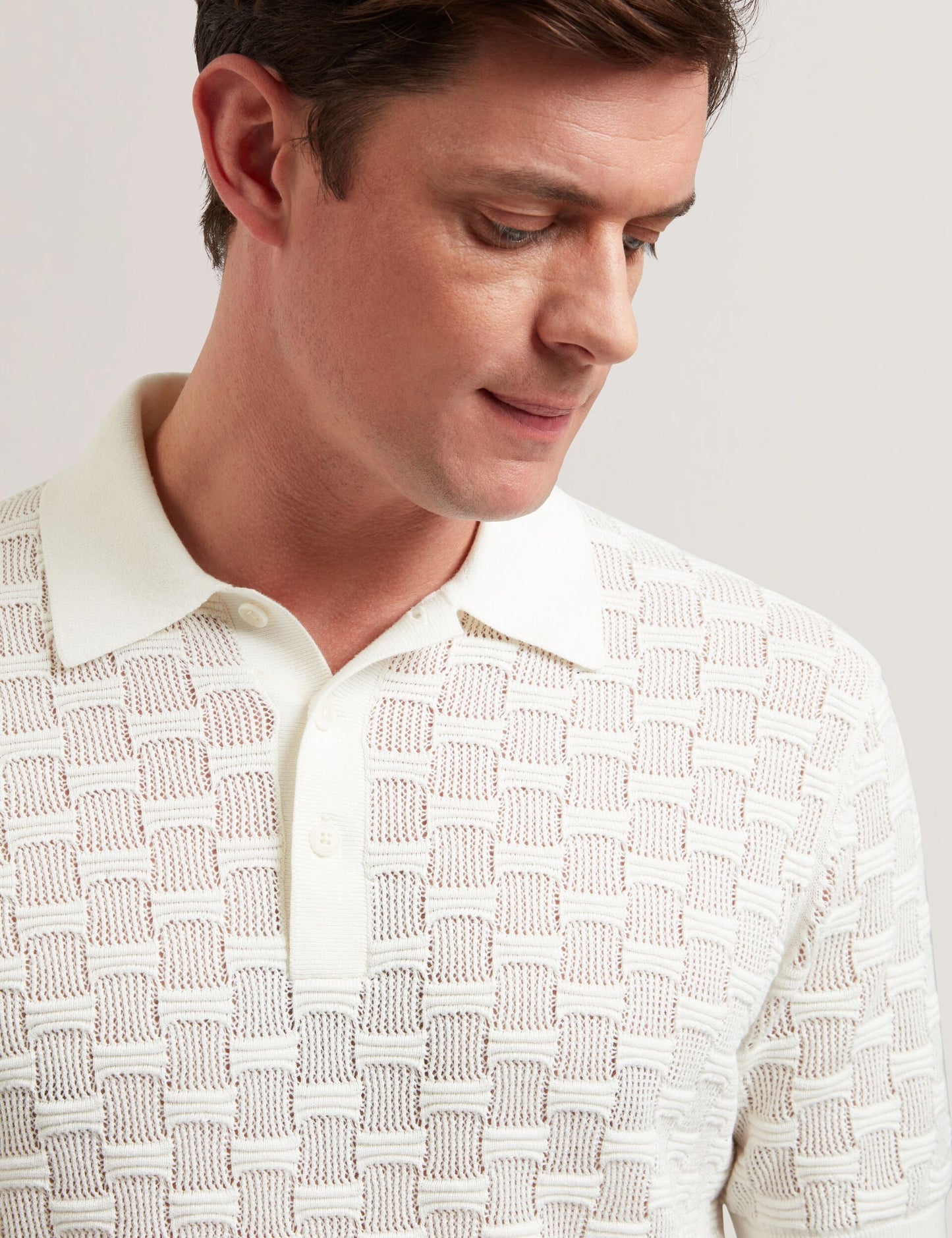 Ted Baker WATERBY - White Textured Knit Silk Cotton Polo Shirt WHITE