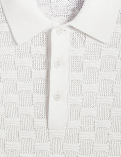 Ted Baker WATERBY - White Textured Knit Silk Cotton Polo Shirt WHITE