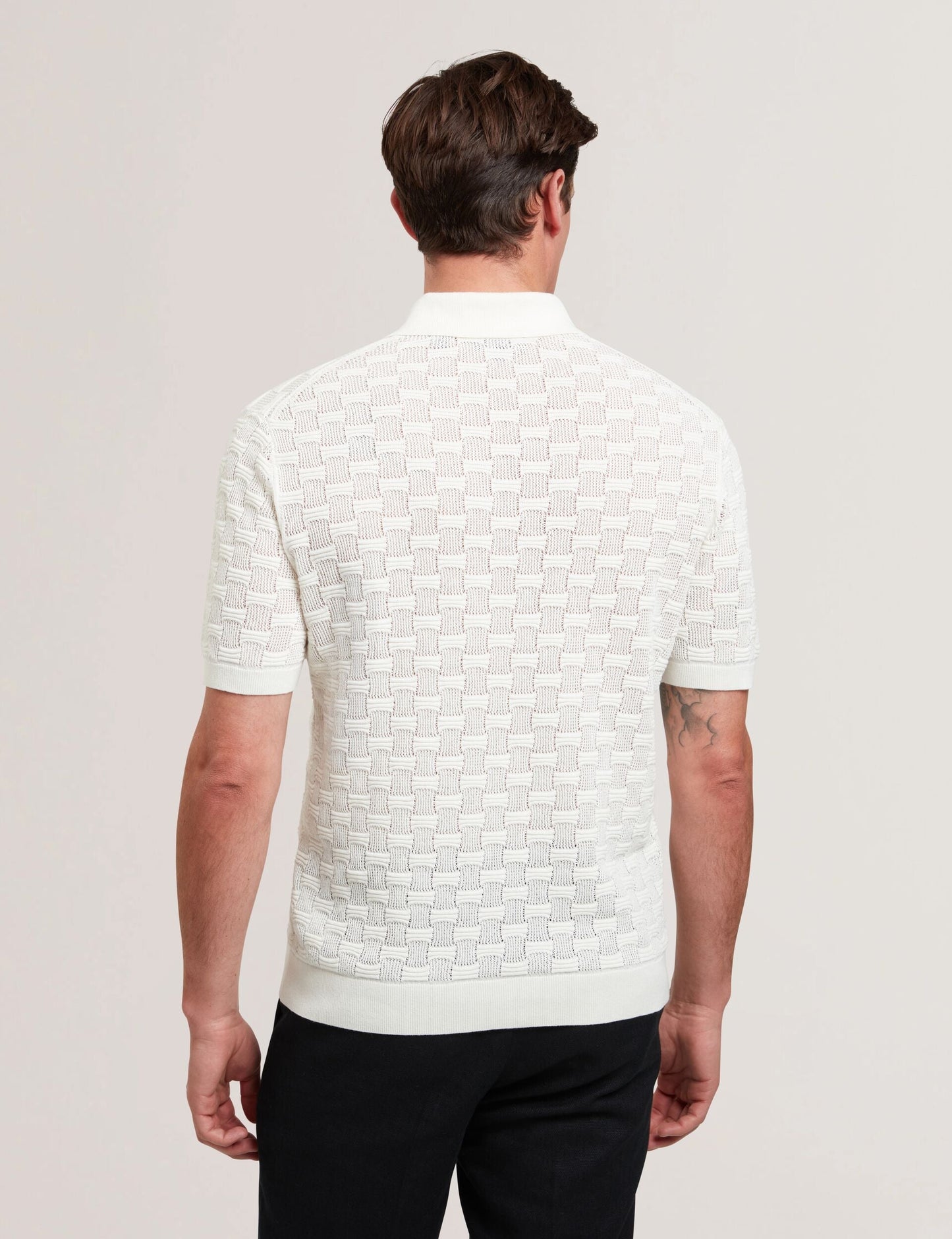 Ted Baker WATERBY - White Textured Knit Silk Cotton Polo Shirt WHITE