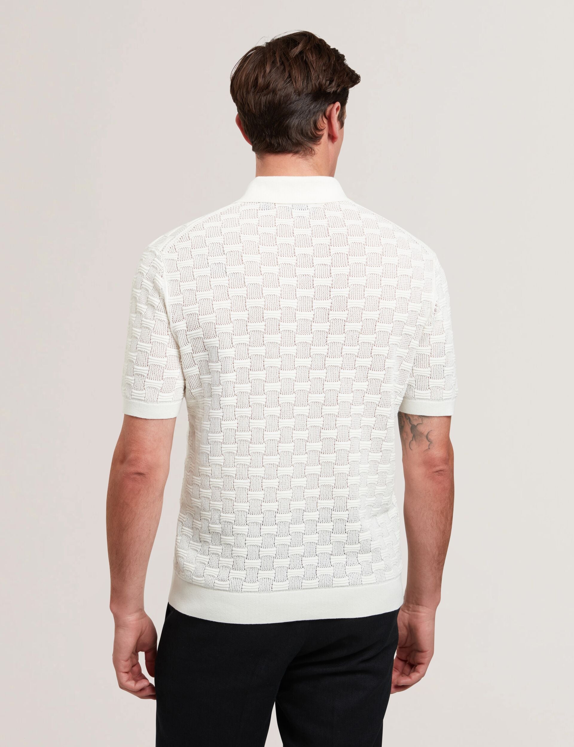 Ted Baker WATERBY - White Textured Knit Silk Cotton Polo Shirt WHITE
