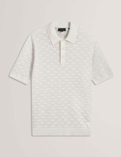 Ted Baker WATERBY - White Textured Knit Silk Cotton Polo Shirt WHITE
