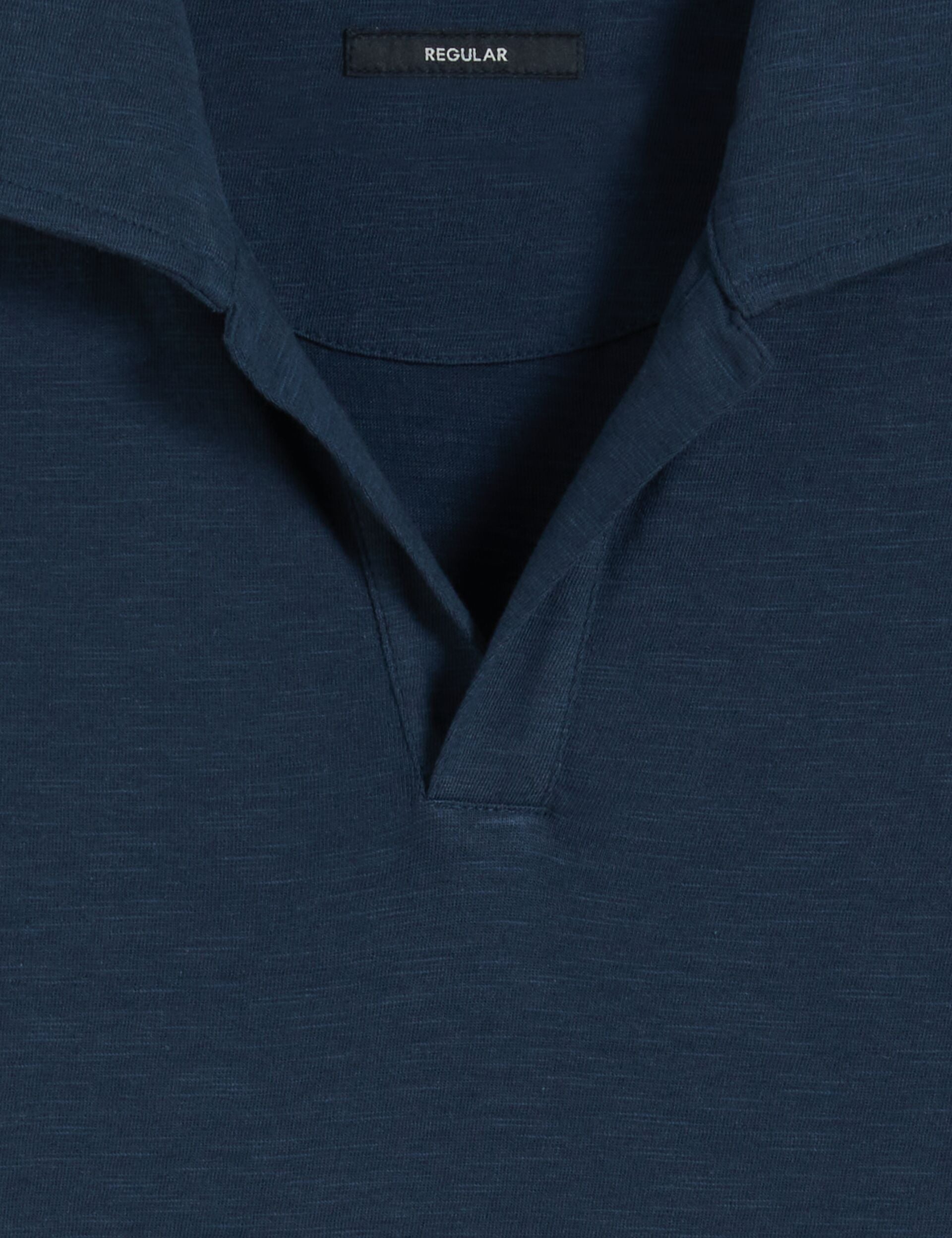 Ted Baker ANITO Open Neck Cotton Linen Polo Shirt NAVY