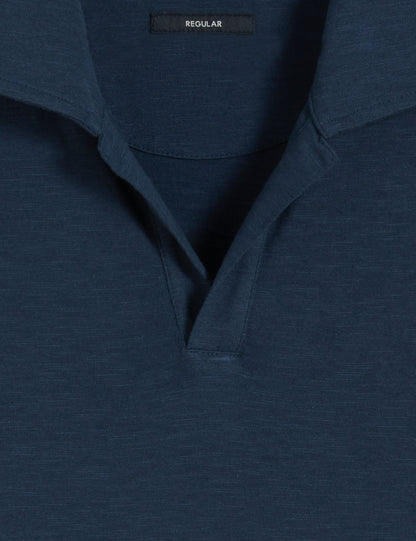 Ted Baker ANITO Open Neck Cotton Linen Polo Shirt NAVY