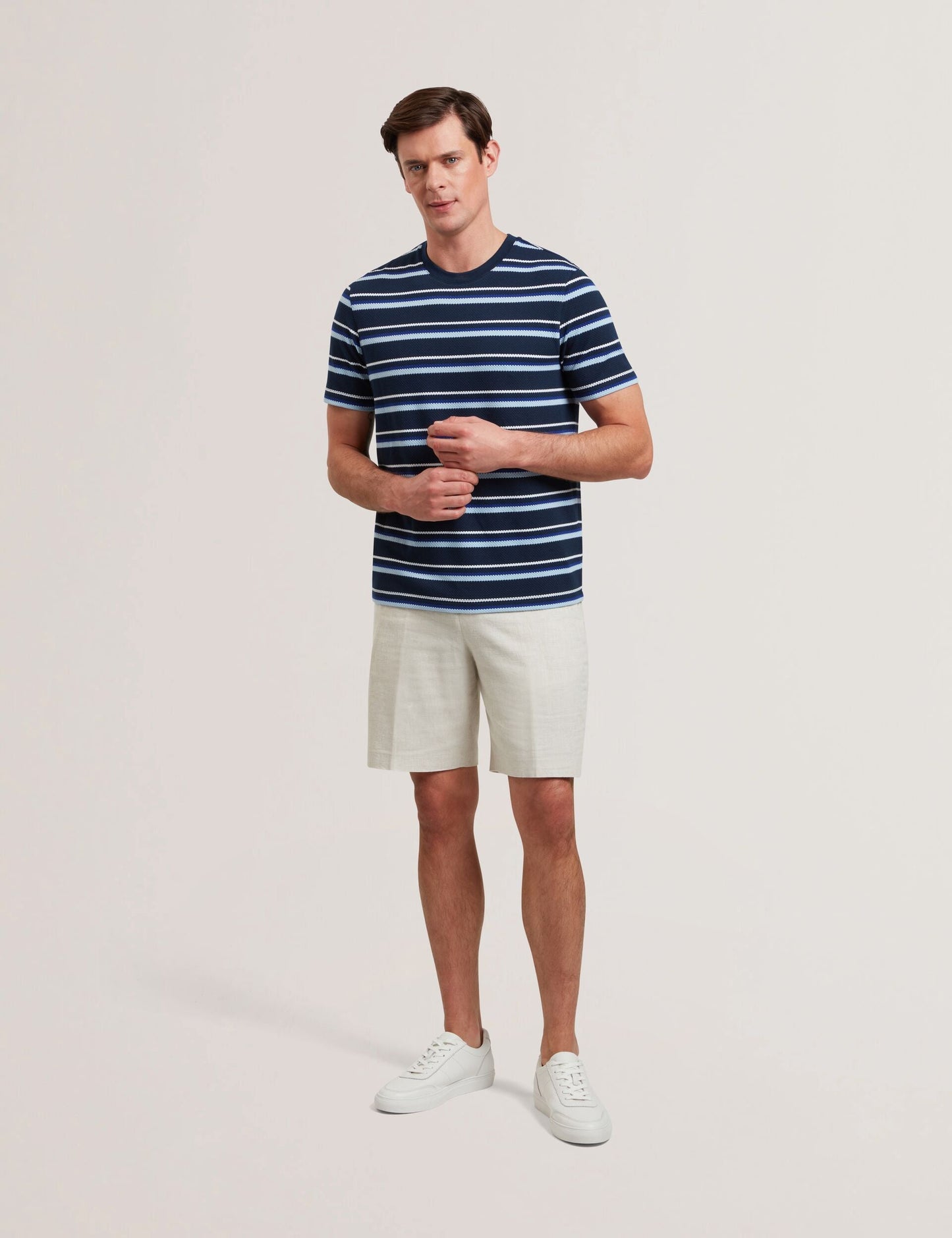 Ted Baker GORANO - Short Sleeve Textured Striped T-Shirt NAVY