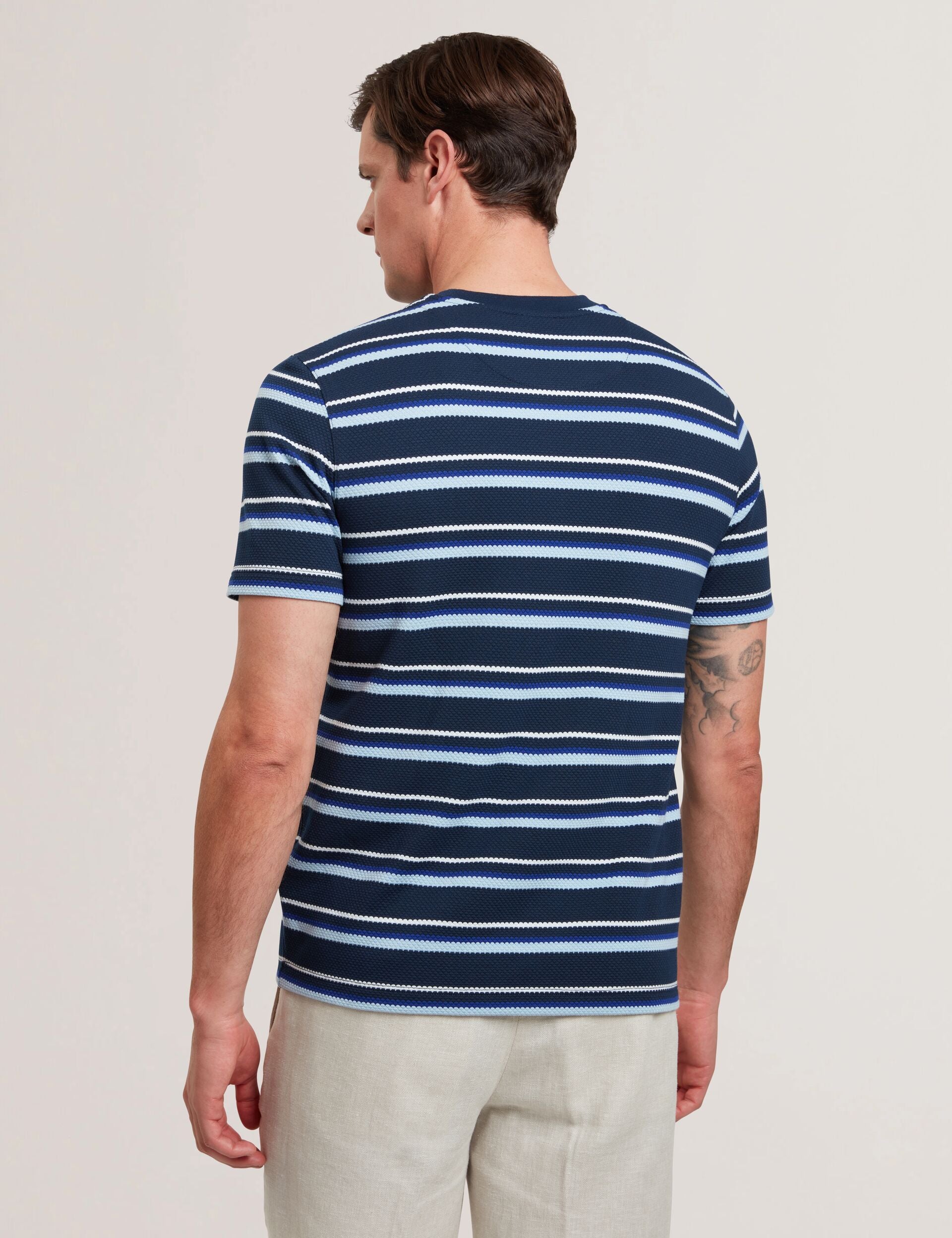 Ted Baker GORANO - Short Sleeve Textured Striped T-Shirt NAVY