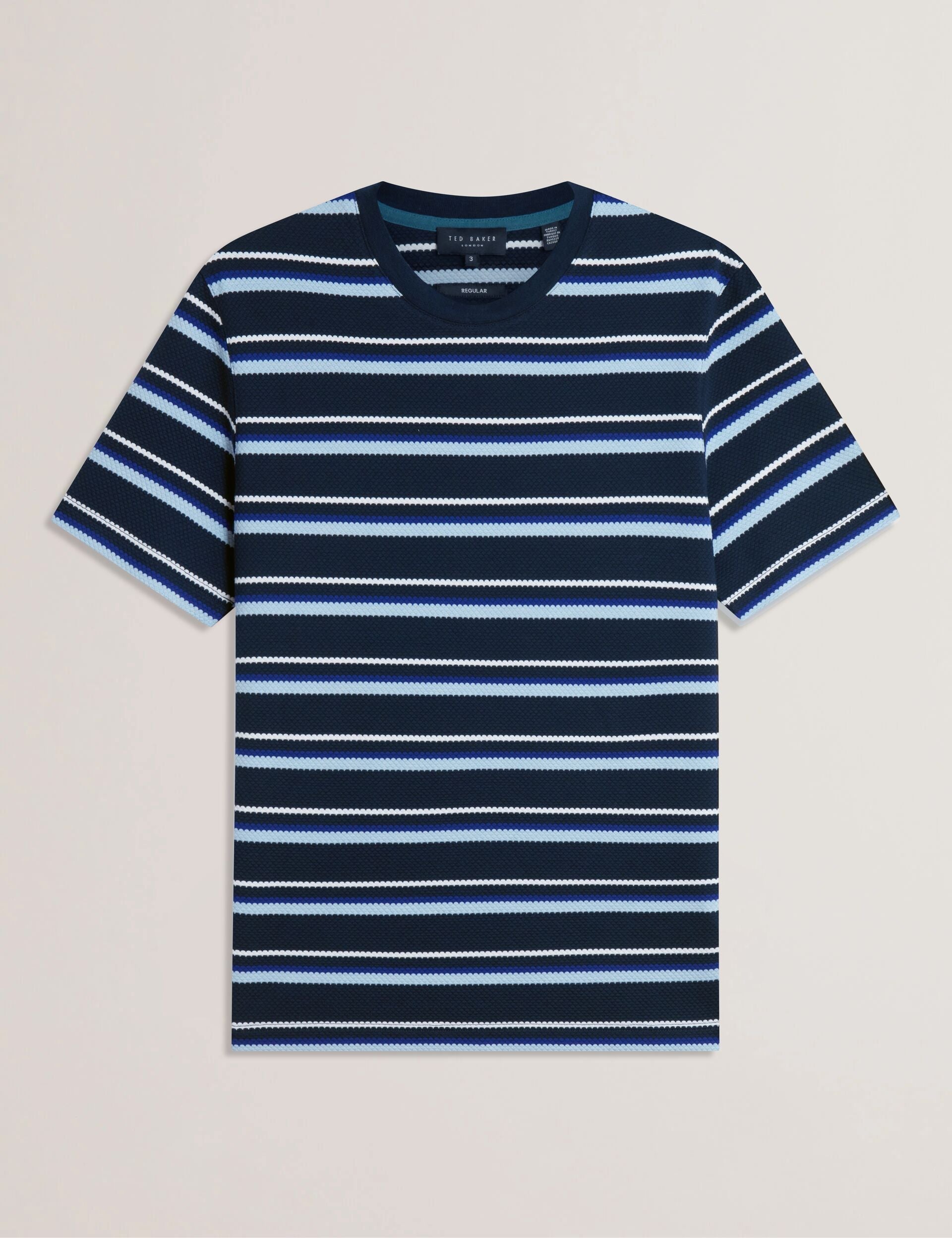 Ted Baker GORANO - Short Sleeve Textured Striped T-Shirt NAVY