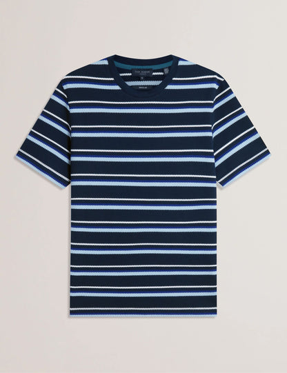 Ted Baker GORANO - Short Sleeve Textured Striped T-Shirt NAVY