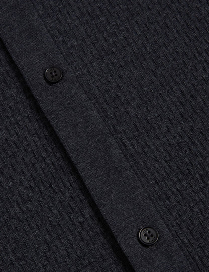 Ted Baker CONNYR Textured Knit Button-Through Polo Shirt in Navy NAVY