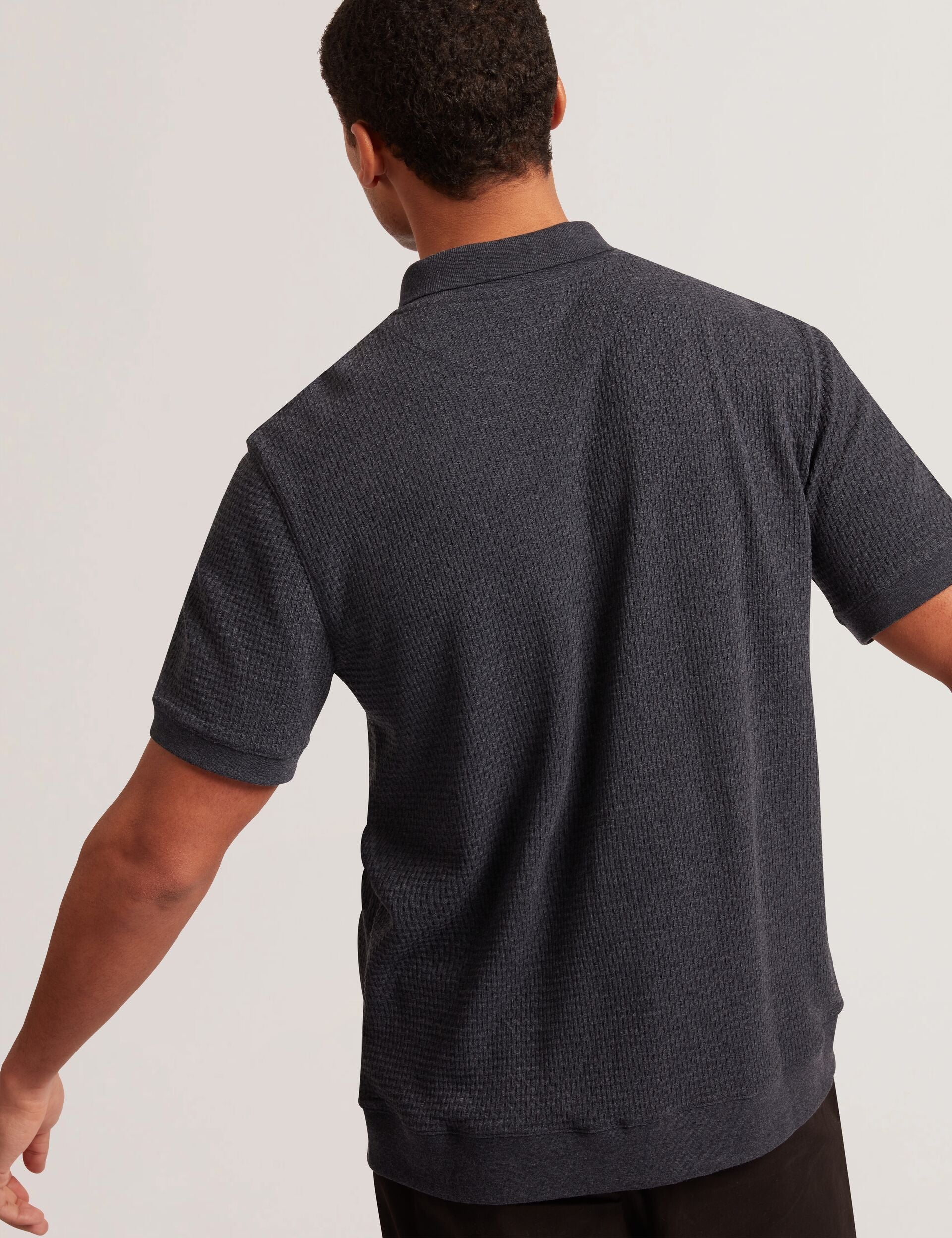 Ted Baker CONNYR Textured Knit Button-Through Polo Shirt in Navy NAVY