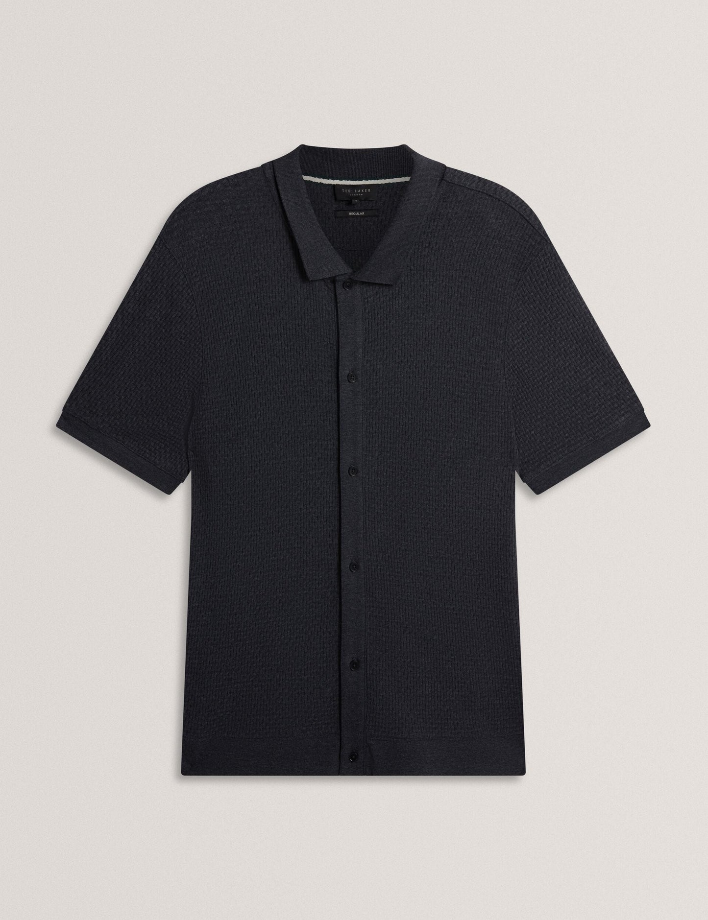 Ted Baker CONNYR Textured Knit Button-Through Polo Shirt in Navy NAVY