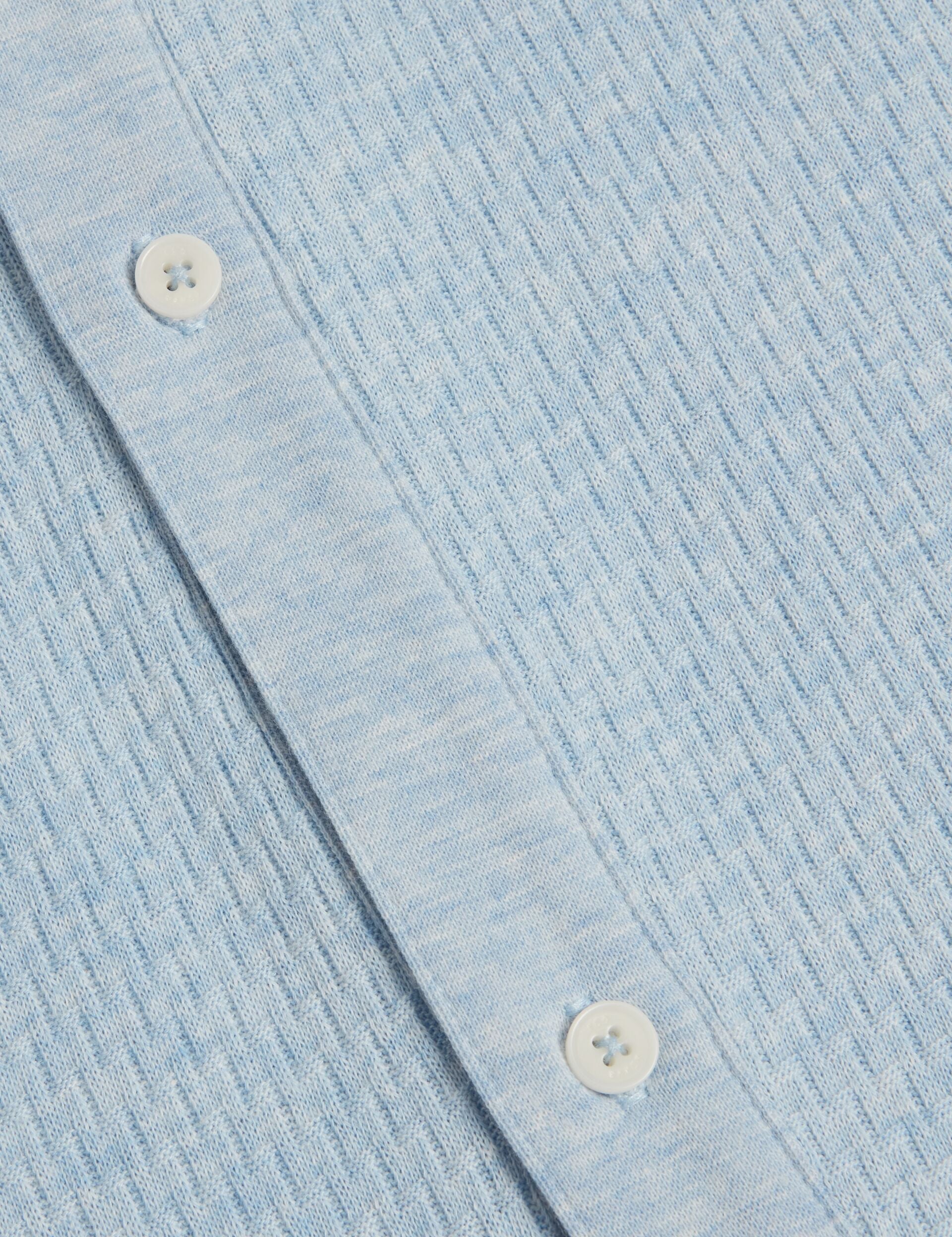 Ted Baker CONNYR Textured Knit Button-Through Polo Shirt in Mid Blue MID BLUE
