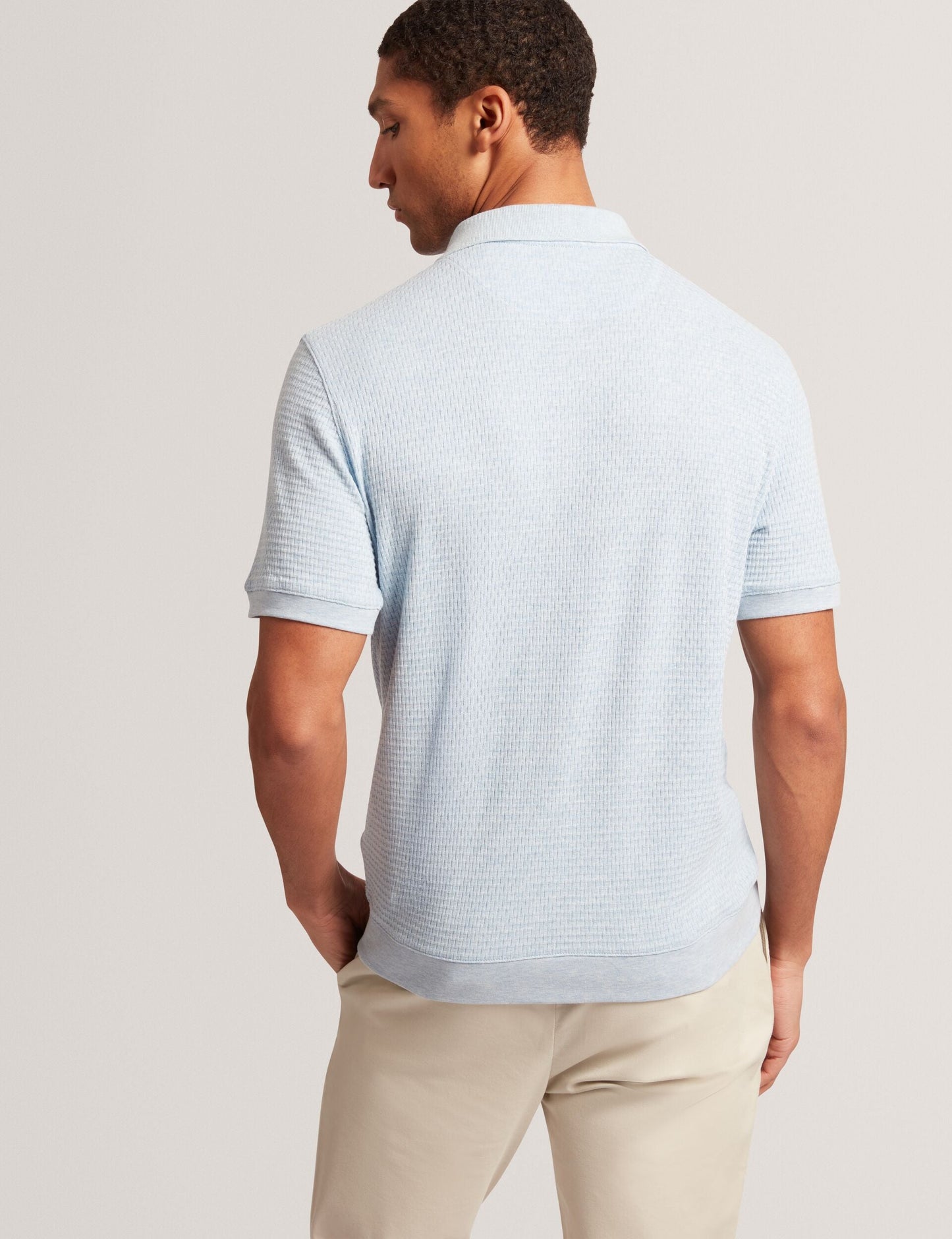 Ted Baker CONNYR Textured Knit Button-Through Polo Shirt in Mid Blue MID BLUE