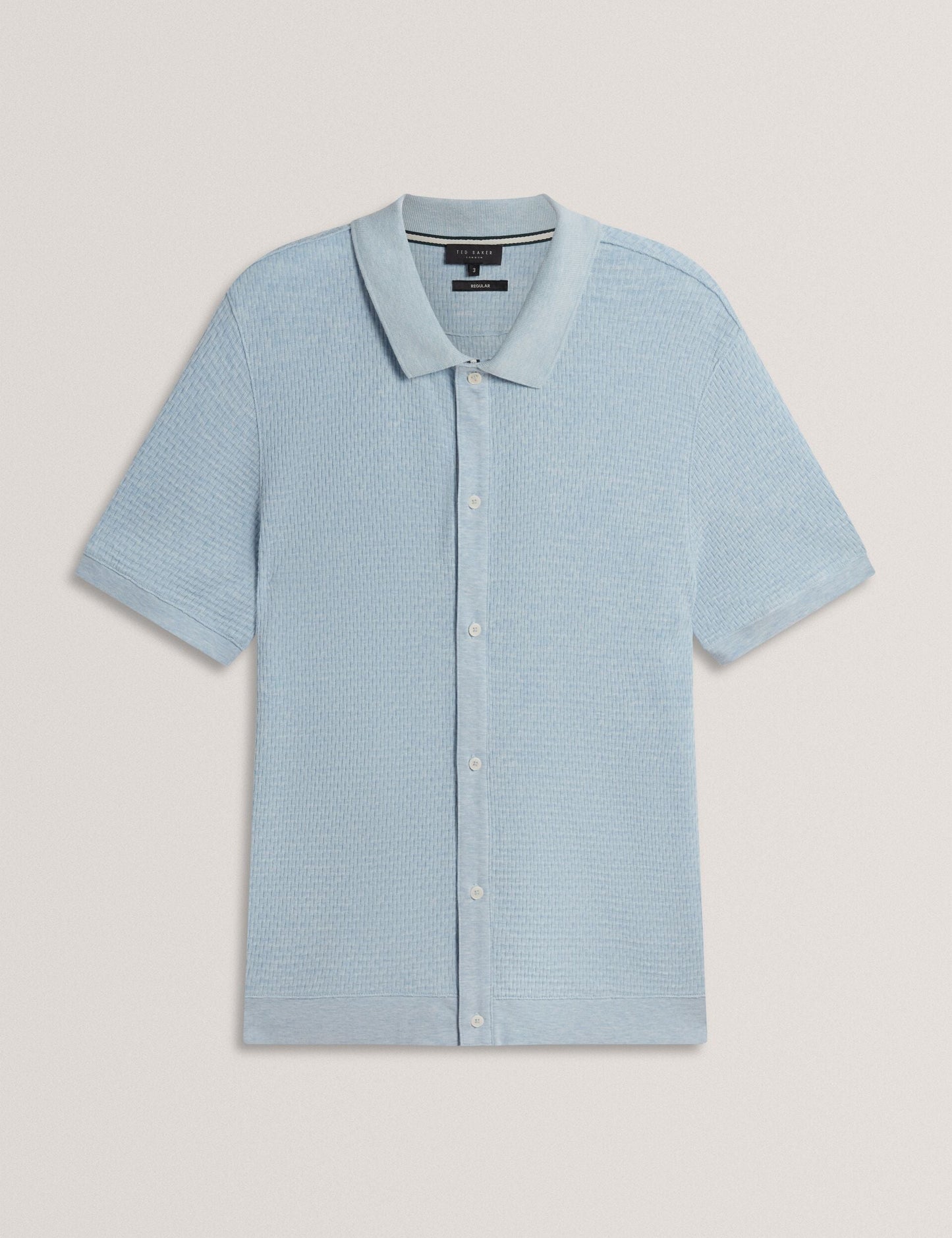 Ted Baker CONNYR Textured Knit Button-Through Polo Shirt in Mid Blue MID BLUE