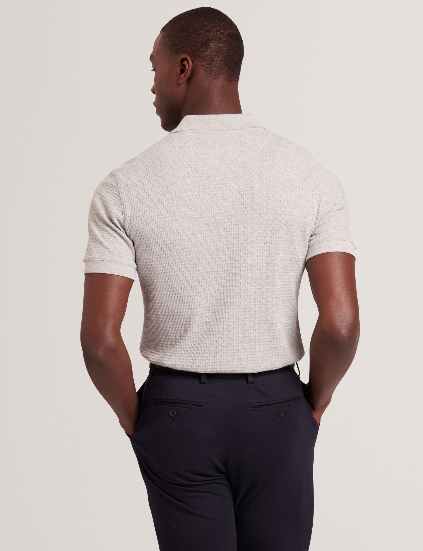 Ted Baker CONNYR Textured Knit Button-Through Polo Shirt in Light Grey LIGHT GREY