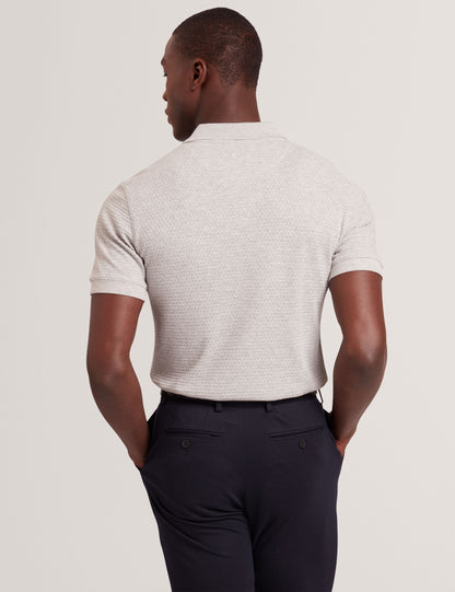 Ted Baker CONNYR Textured Knit Button-Through Polo Shirt in Light Grey LIGHT GREY