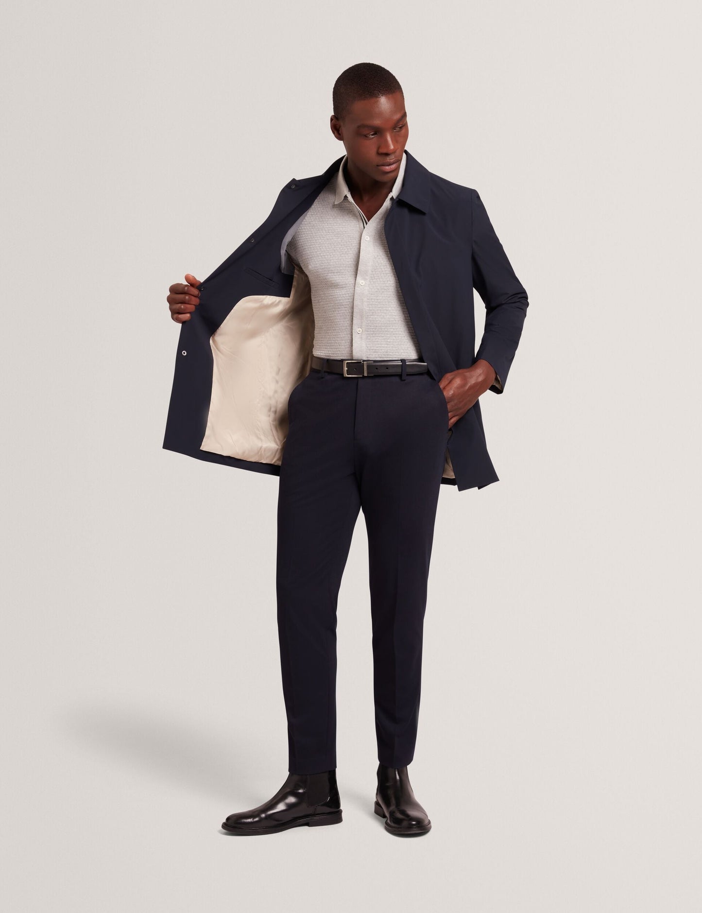 Ted Baker CONNYR Textured Knit Button-Through Polo Shirt in Light Grey LIGHT GREY