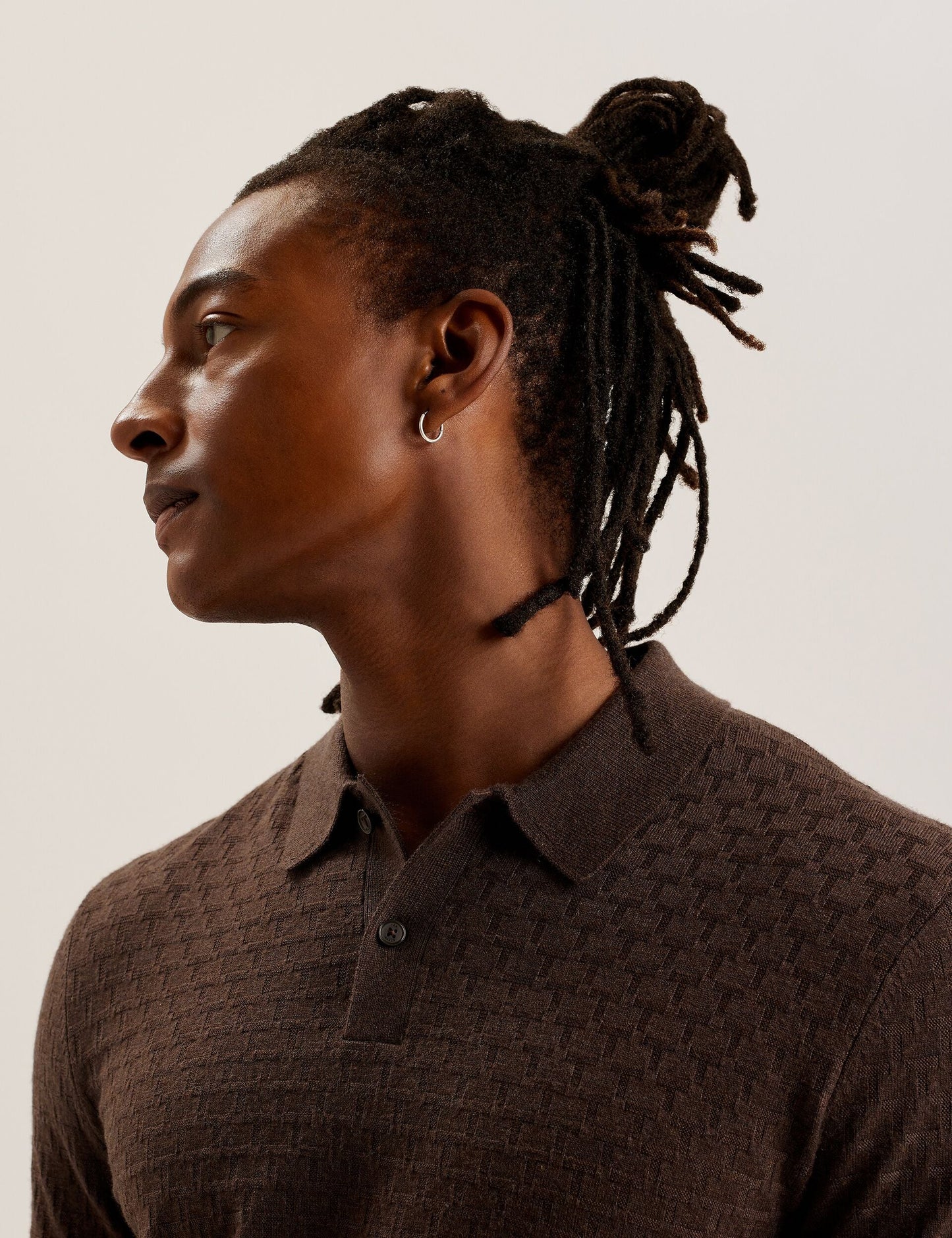 Ted Baker MORAR - Long Sleeve T Stitch Knitted Polo DARK BROWN