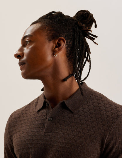 Ted Baker MORAR - Long Sleeve T Stitch Knitted Polo DARK BROWN
