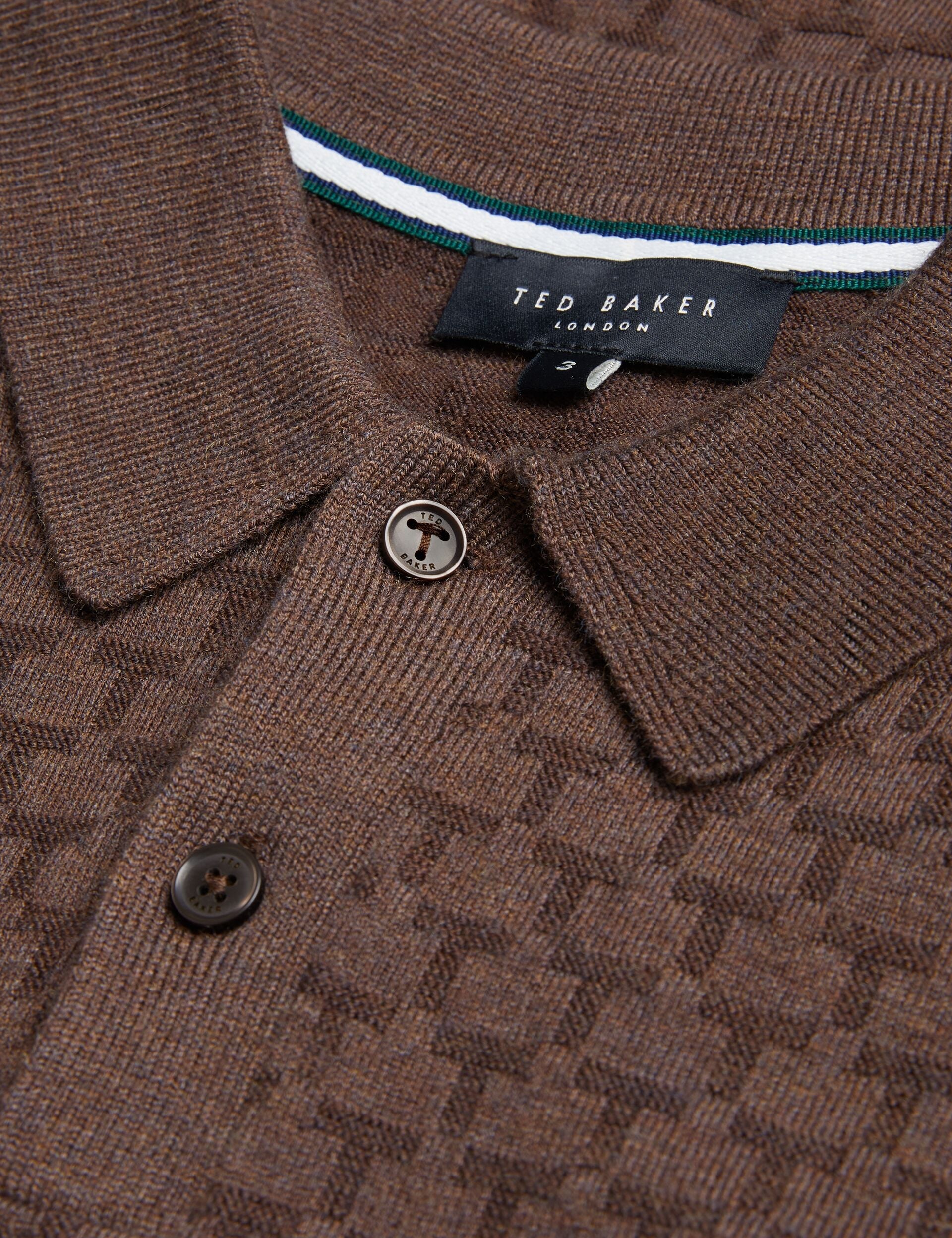 Ted Baker MORAR - Long Sleeve T Stitch Knitted Polo DARK BROWN