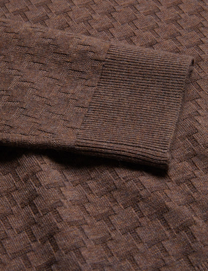 Ted Baker MORAR - Long Sleeve T Stitch Knitted Polo DARK BROWN