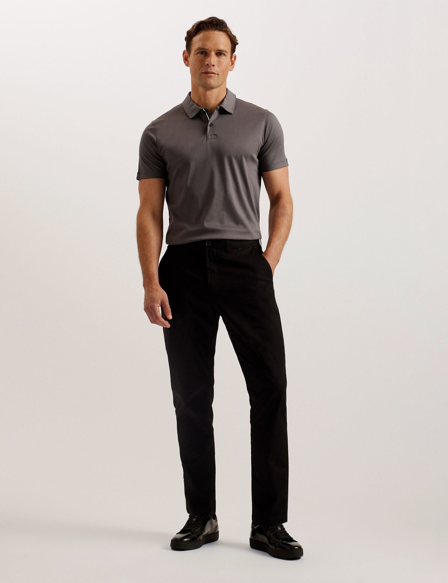 Ted Baker ZEITER - Slim Fit Pure Cotton Polo Shirt LIGHT GREY