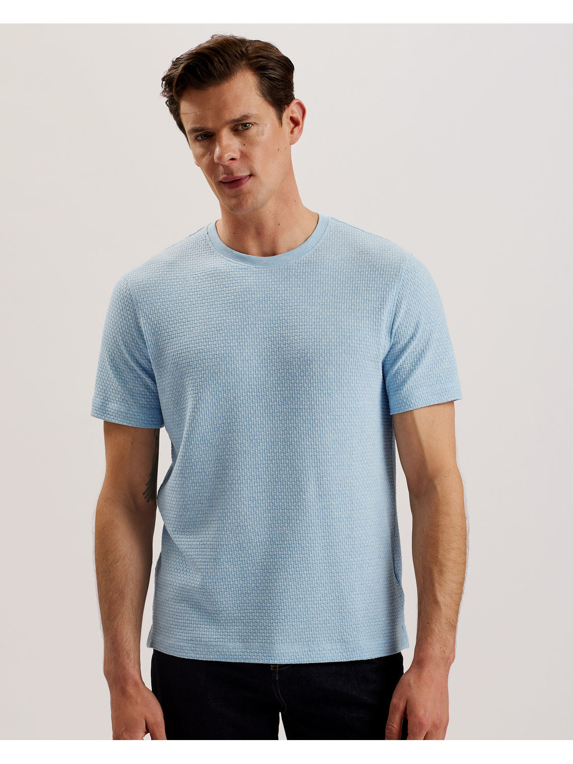 Ted Baker CURLYS - Textured Knit Cotton Short Sleeve T-Shirt PALE BLUE