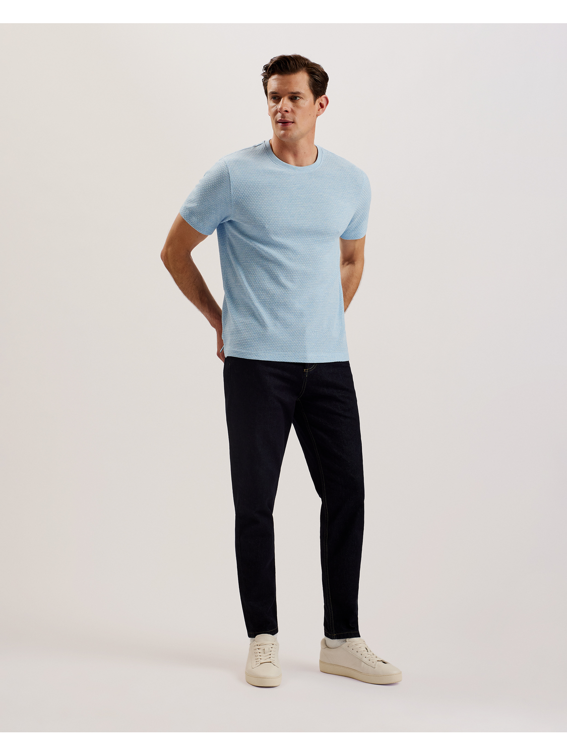 Ted Baker CURLYS - Textured Knit Cotton Short Sleeve T-Shirt PALE BLUE