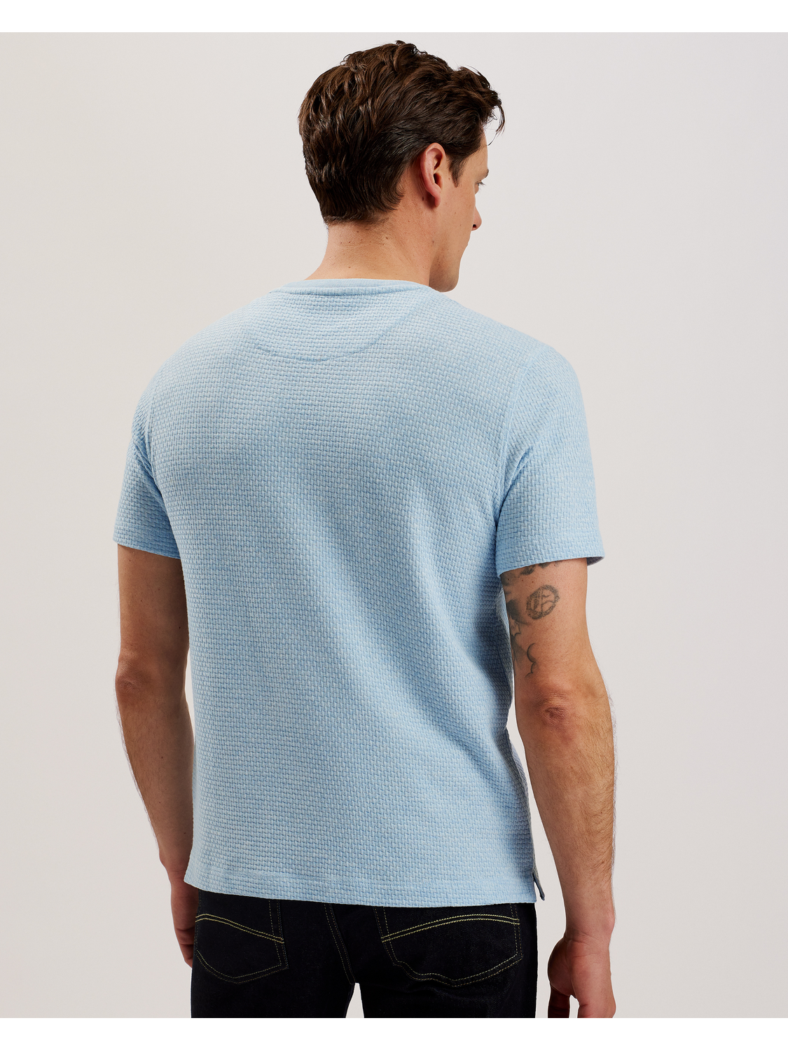 Ted Baker CURLYS - Textured Knit Cotton Short Sleeve T-Shirt PALE BLUE